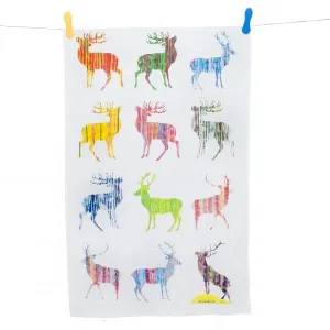 COLOURFUL STAG TEA TOWEL (MULTI)