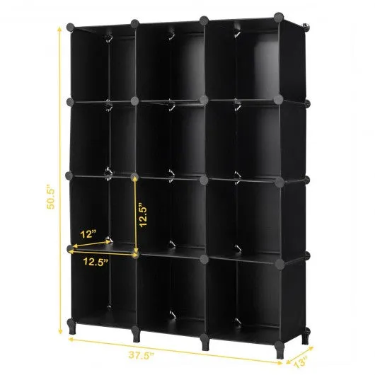 12 Plastic Cube Storage Organizer -Black