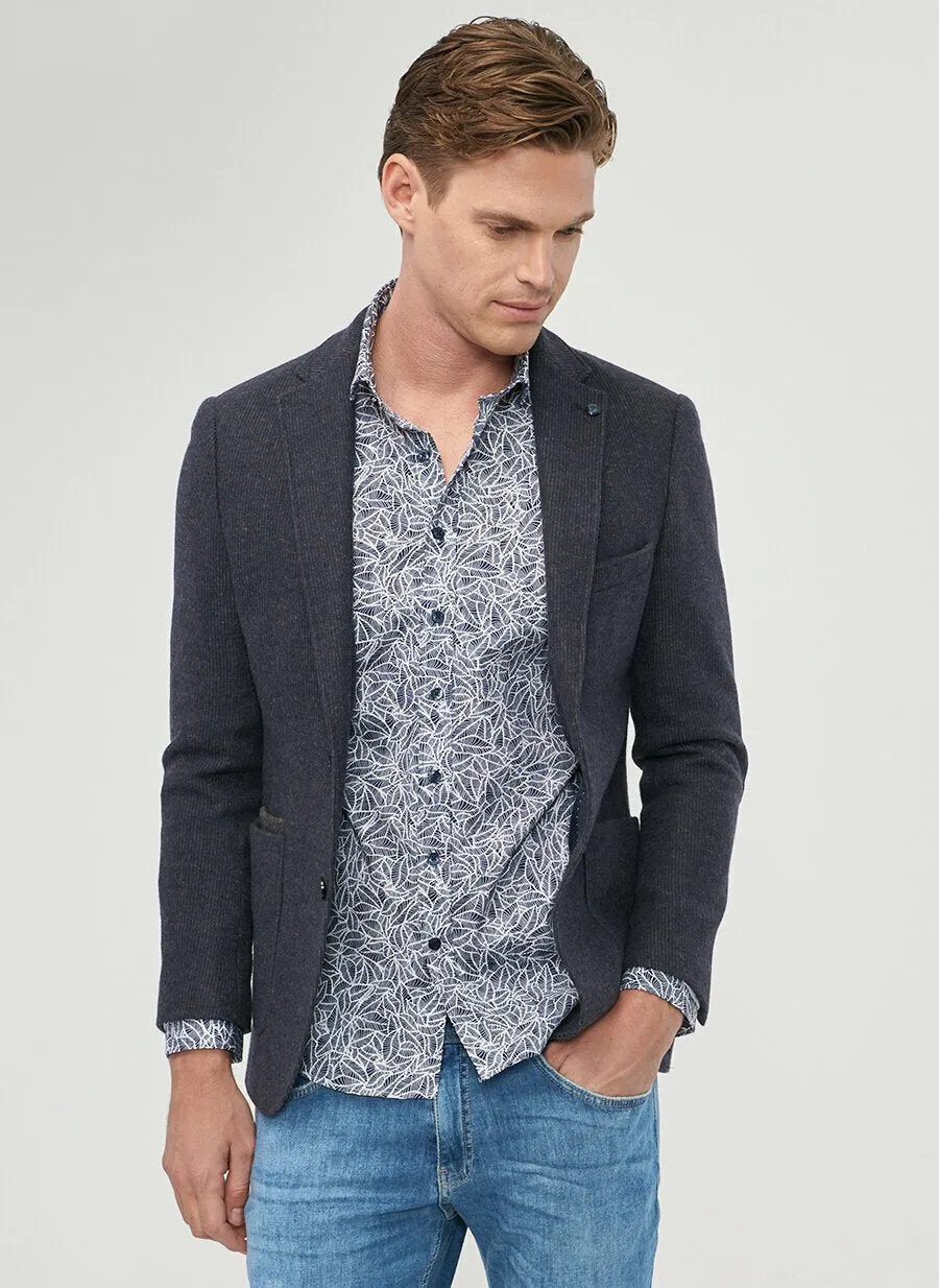 16892 Grey-Navy Blue Slim Fit Jacket