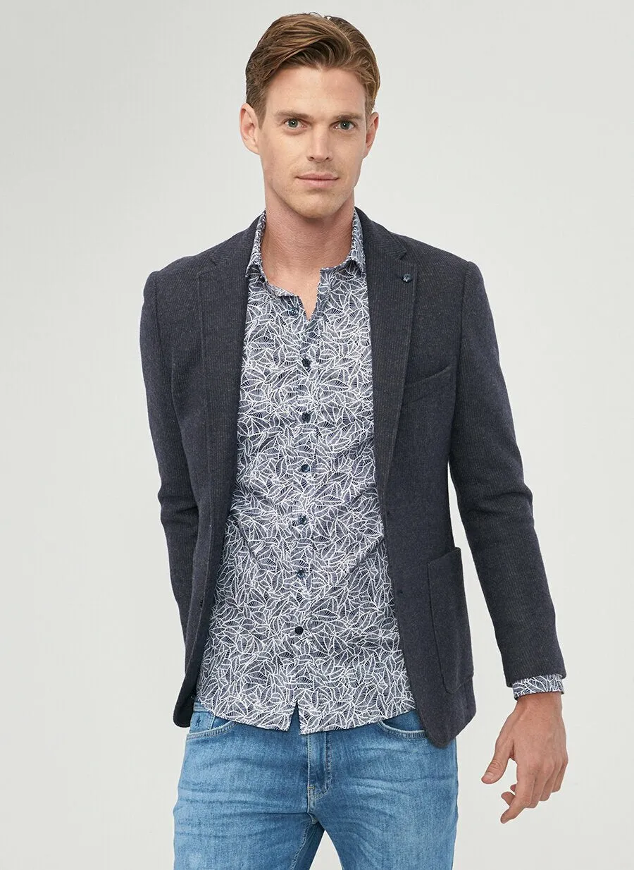 16892 Grey-Navy Blue Slim Fit Jacket