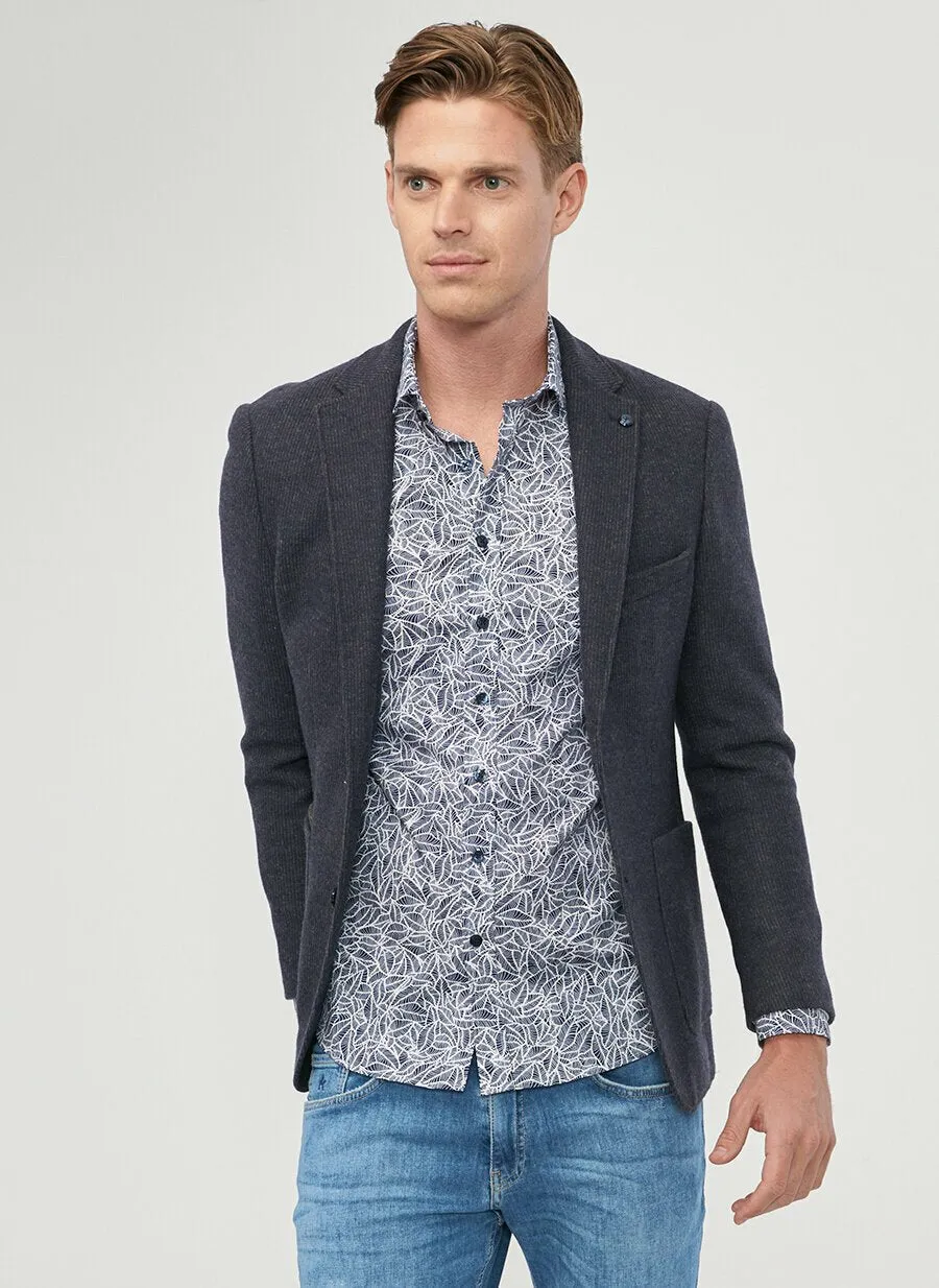 16892 Grey-Navy Blue Slim Fit Jacket