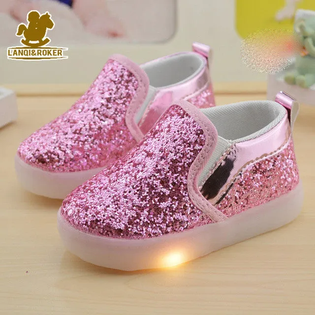 2017 New Baby Children Shoes Kids Led Flash Sneakers Spring Autumn Fashion Sequin Sneakers Girls Princess Lightning Shoes 21-30