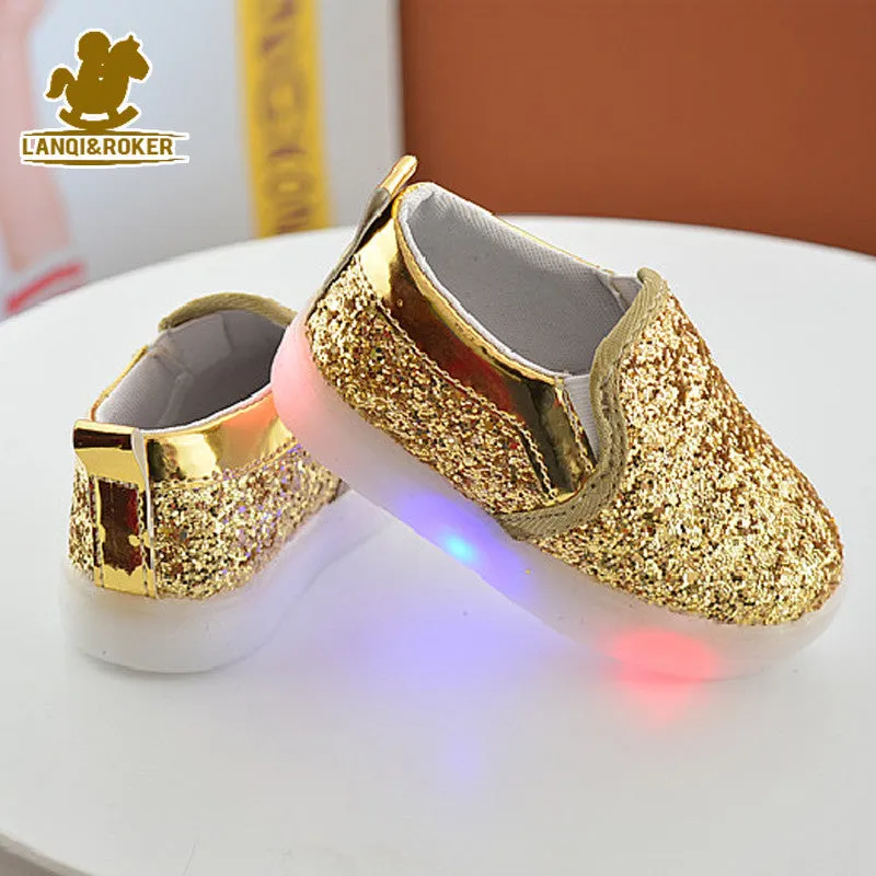 2017 New Baby Children Shoes Kids Led Flash Sneakers Spring Autumn Fashion Sequin Sneakers Girls Princess Lightning Shoes 21-30