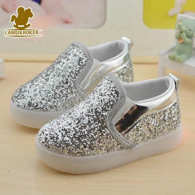 2017 New Baby Children Shoes Kids Led Flash Sneakers Spring Autumn Fashion Sequin Sneakers Girls Princess Lightning Shoes 21-30