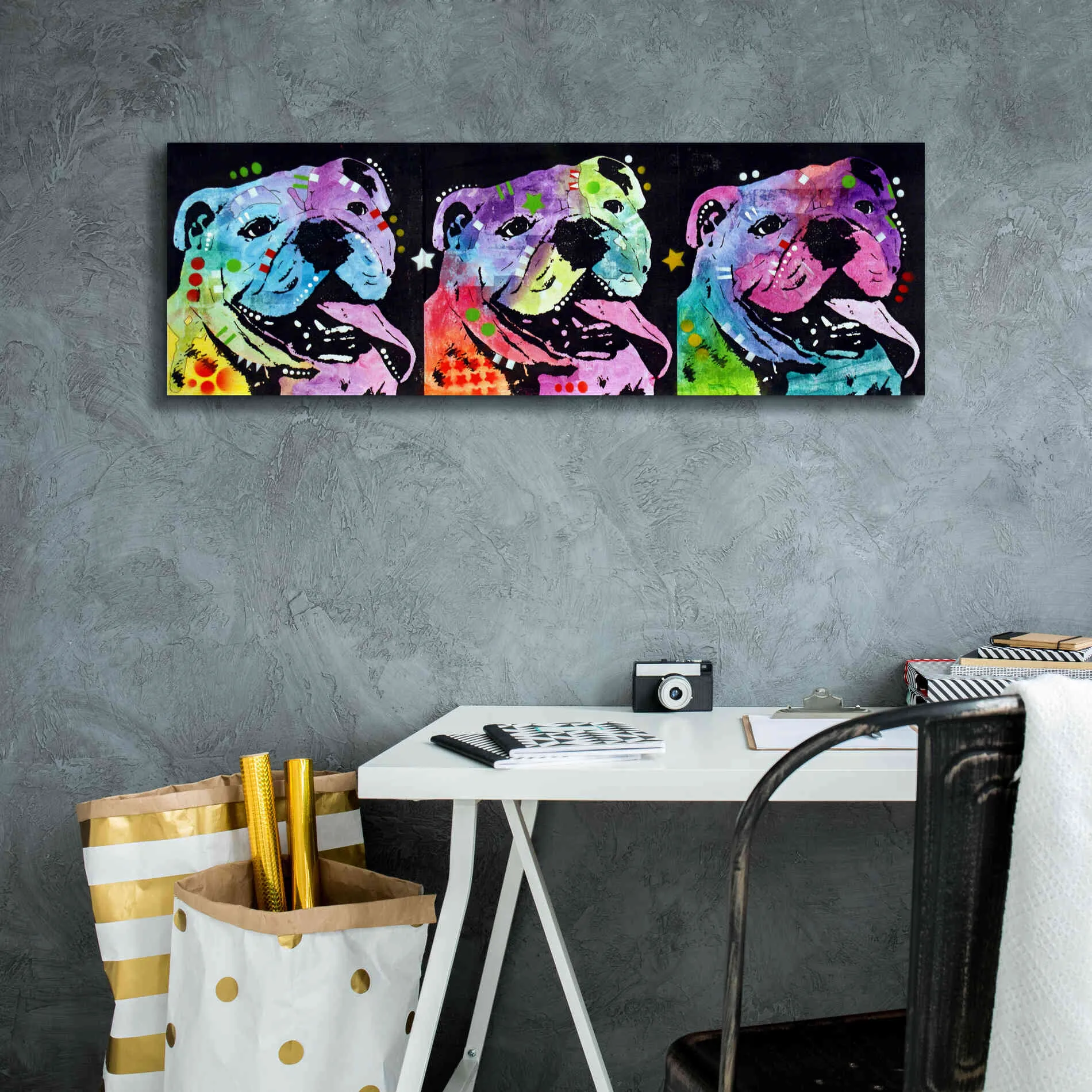 '3 Bulldogs' by Dean Russo, Giclee Canvas Wall Art