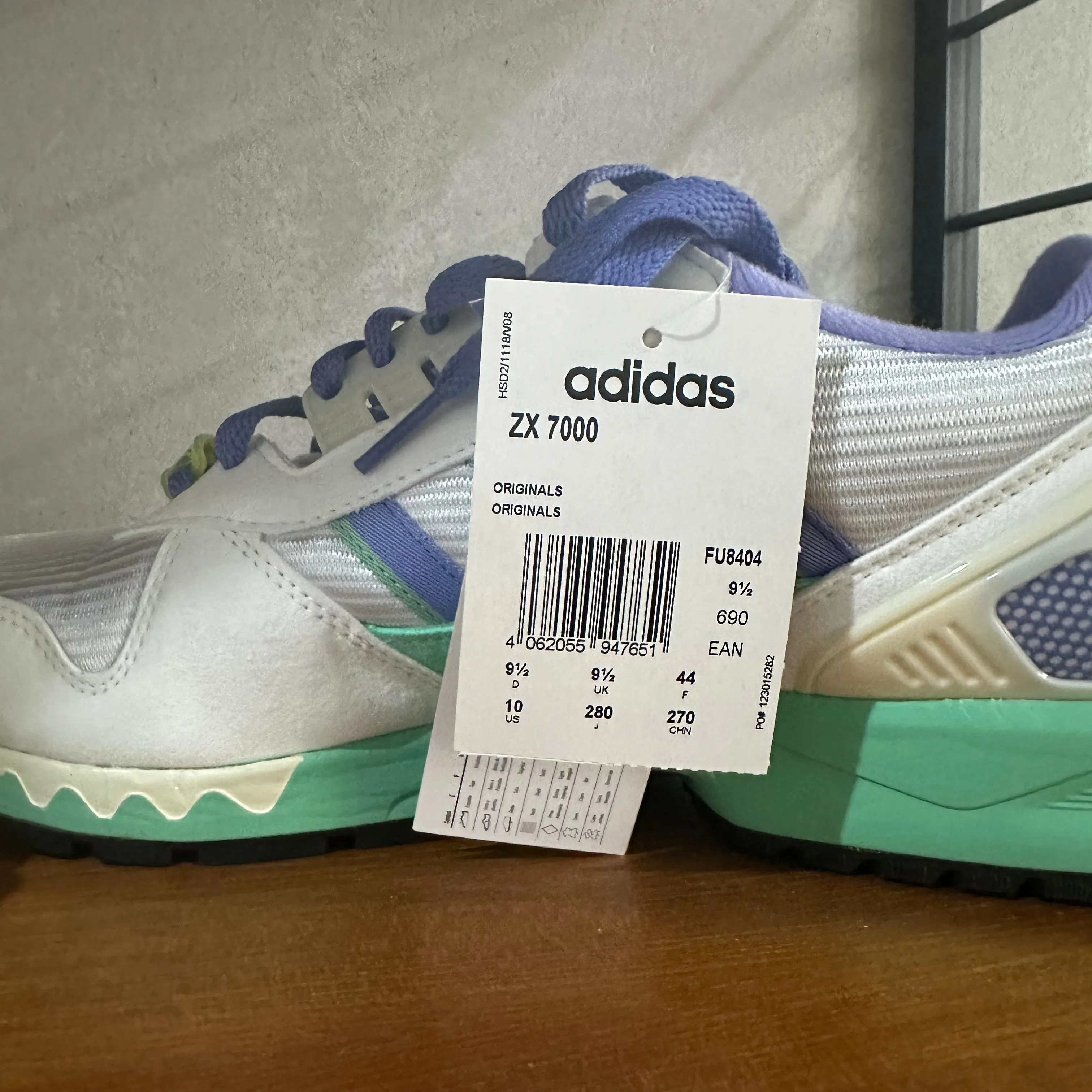 adidas ZX 7000 OG Trainers White / Lilac / Green - UK 9.5