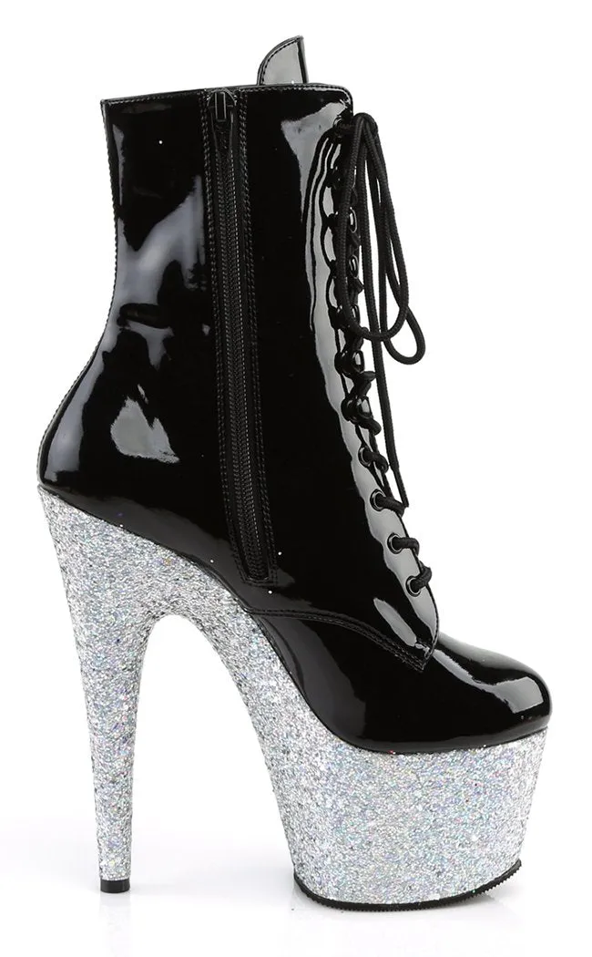 ADORE-1020LG Black Silver Multi Glitter Ankle Boots