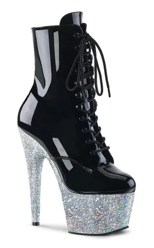 ADORE-1020LG Black Silver Multi Glitter Ankle Boots