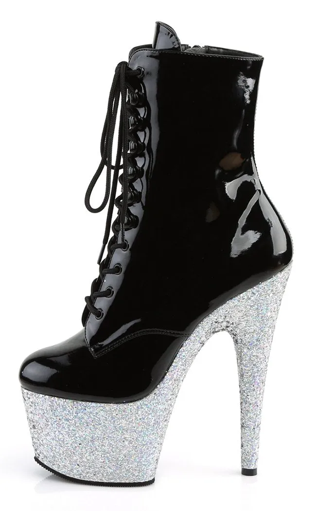 ADORE-1020LG Black Silver Multi Glitter Ankle Boots