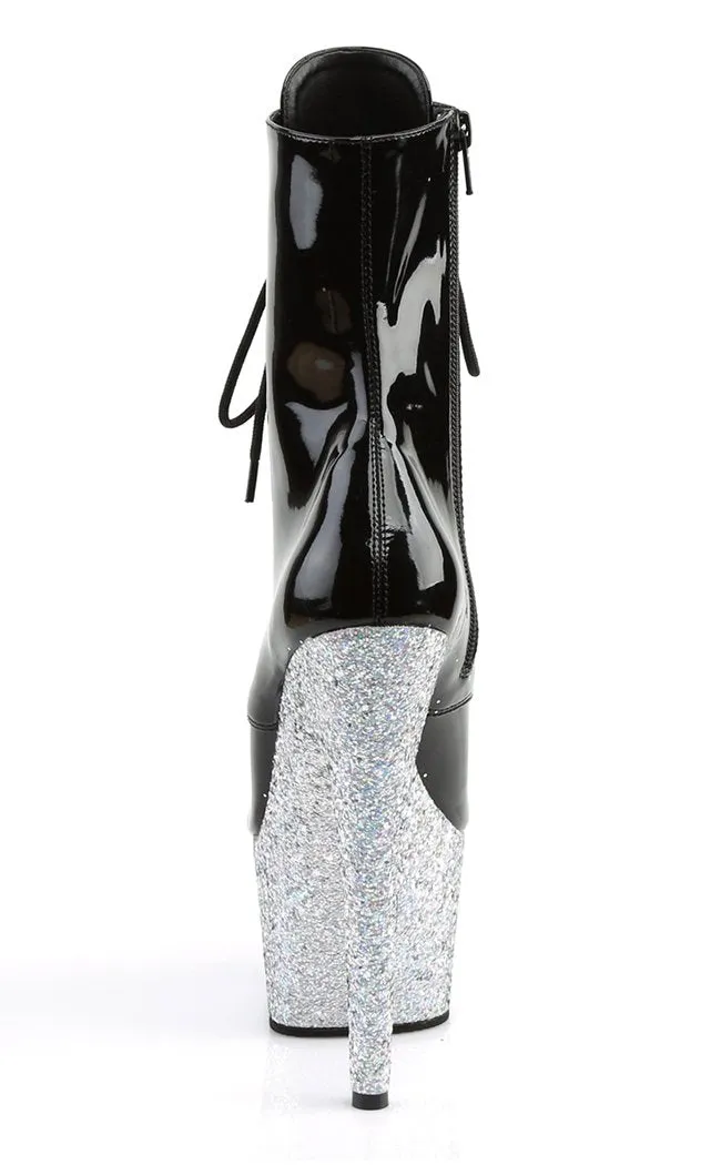 ADORE-1020LG Black Silver Multi Glitter Ankle Boots