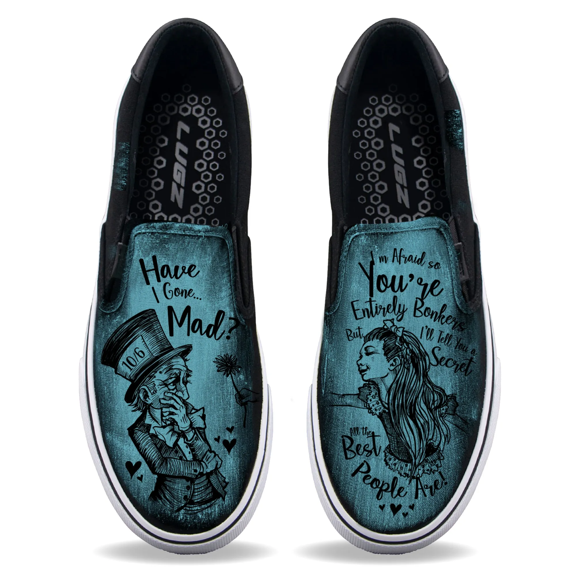 Alice in Wonderland-Have I gone Mad? Unisex Slip ons