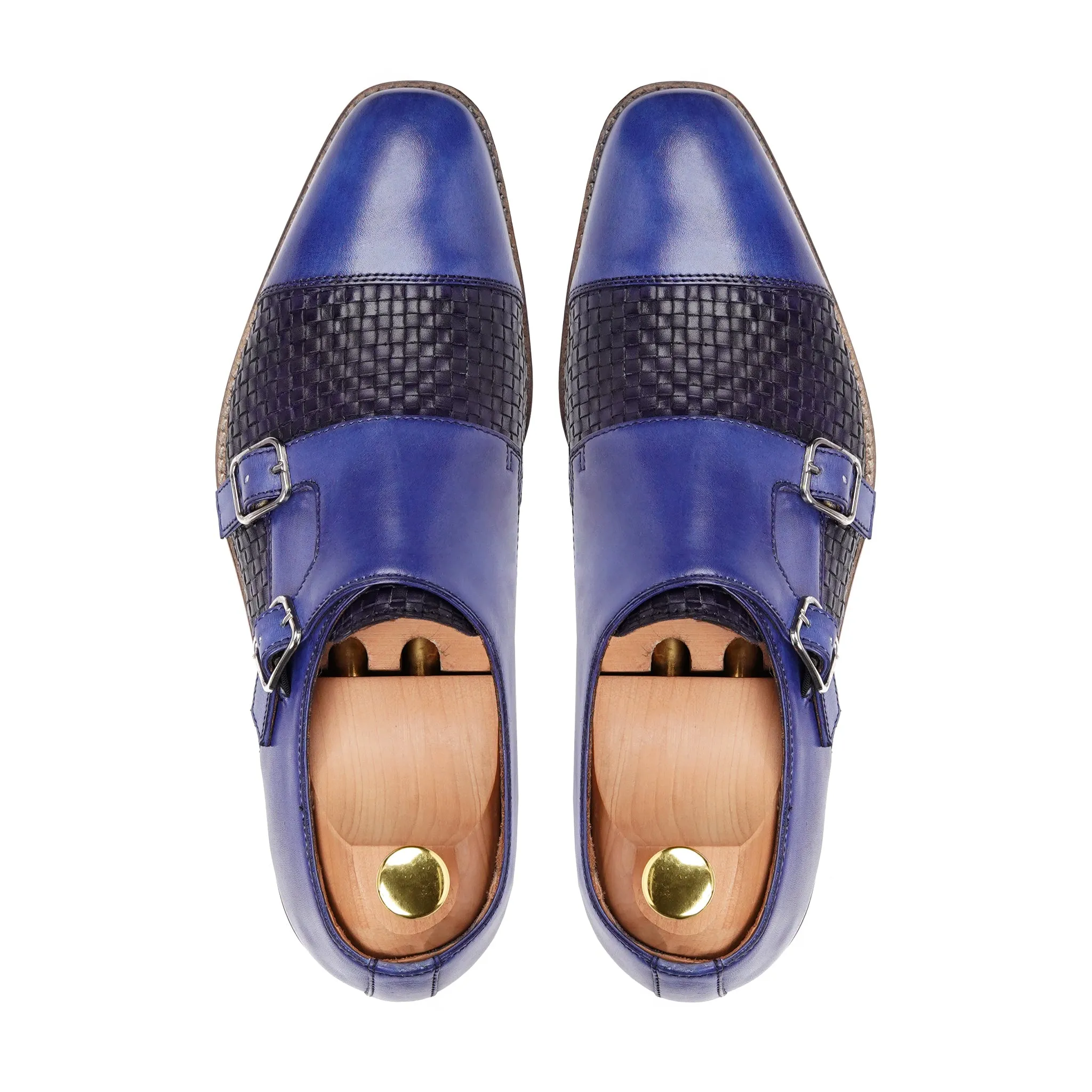 Alingsas - Men's Blue Hand Woven Calf Leather Double Monkstrap