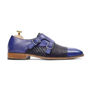 Alingsas - Men's Blue Hand Woven Calf Leather Double Monkstrap