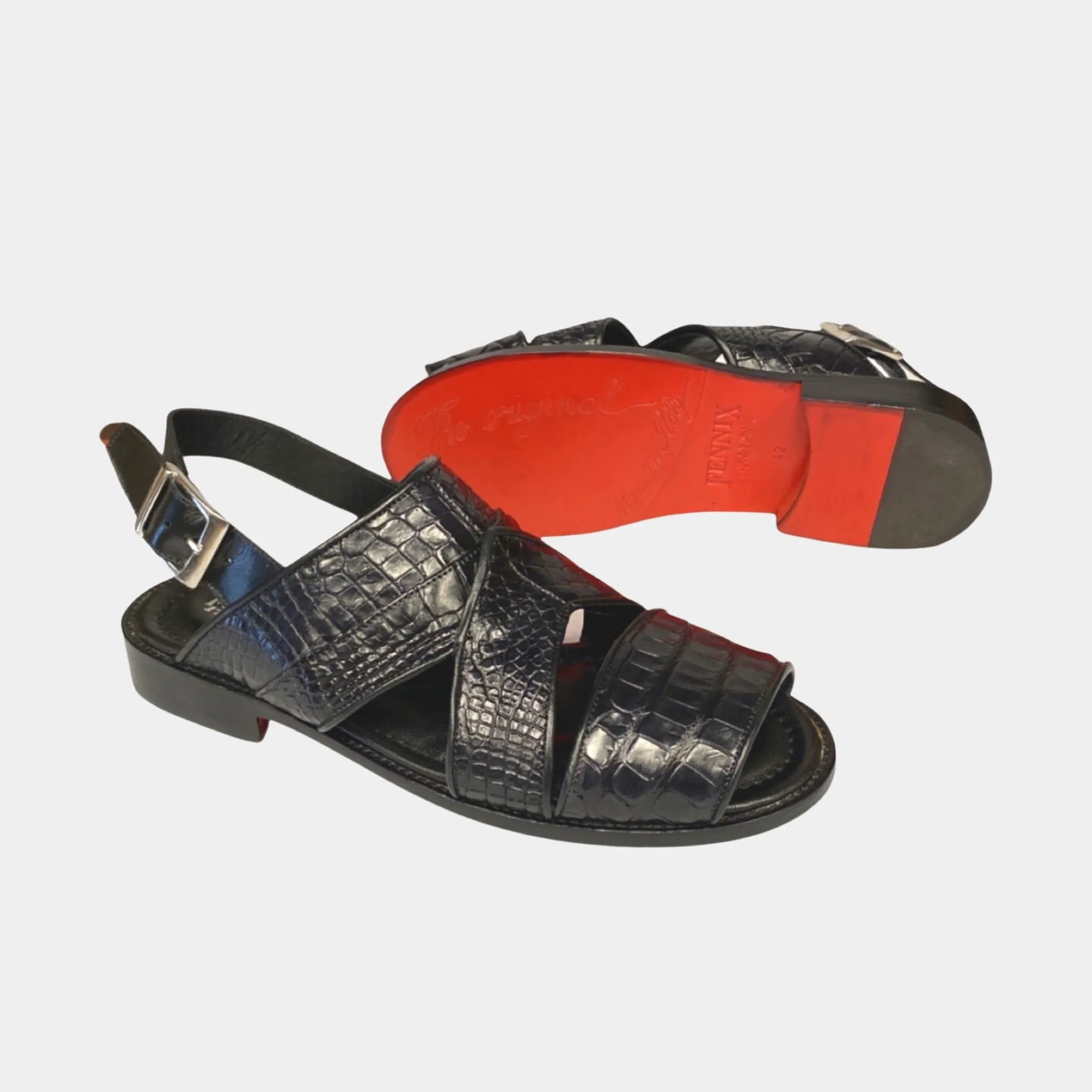 Alligator Black Sandal For Men | Made in Italy