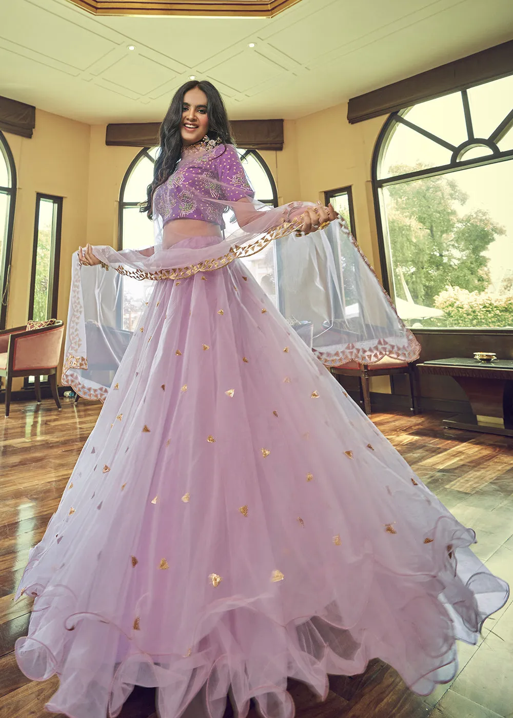 Amazing Light Purple Heavy Net Party Wear Lehenga Choli