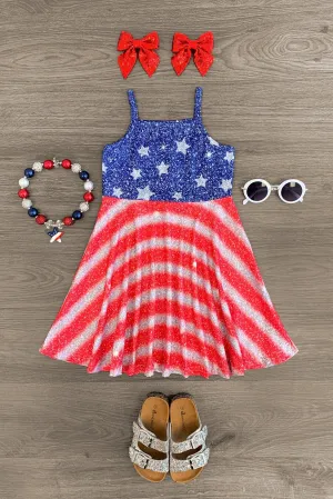 American Flag Faux Glitter Dress