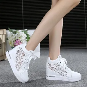 Amozae  Summer Women Lace Casual Shoes Woman Breathable Mesh Sneakers Flats Lace Loafers High Heels Platform Wedges Ladies Creepers