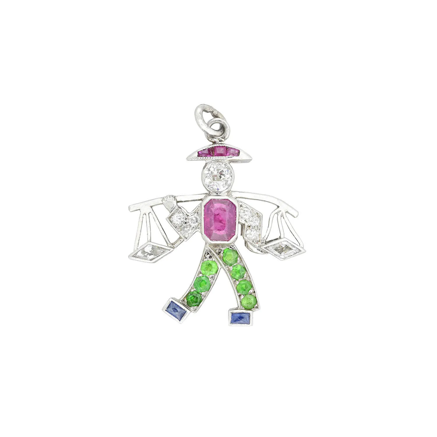 Art Deco Platinum Diamond Emerald Ruby   Sapphire Water Carrier Pendant