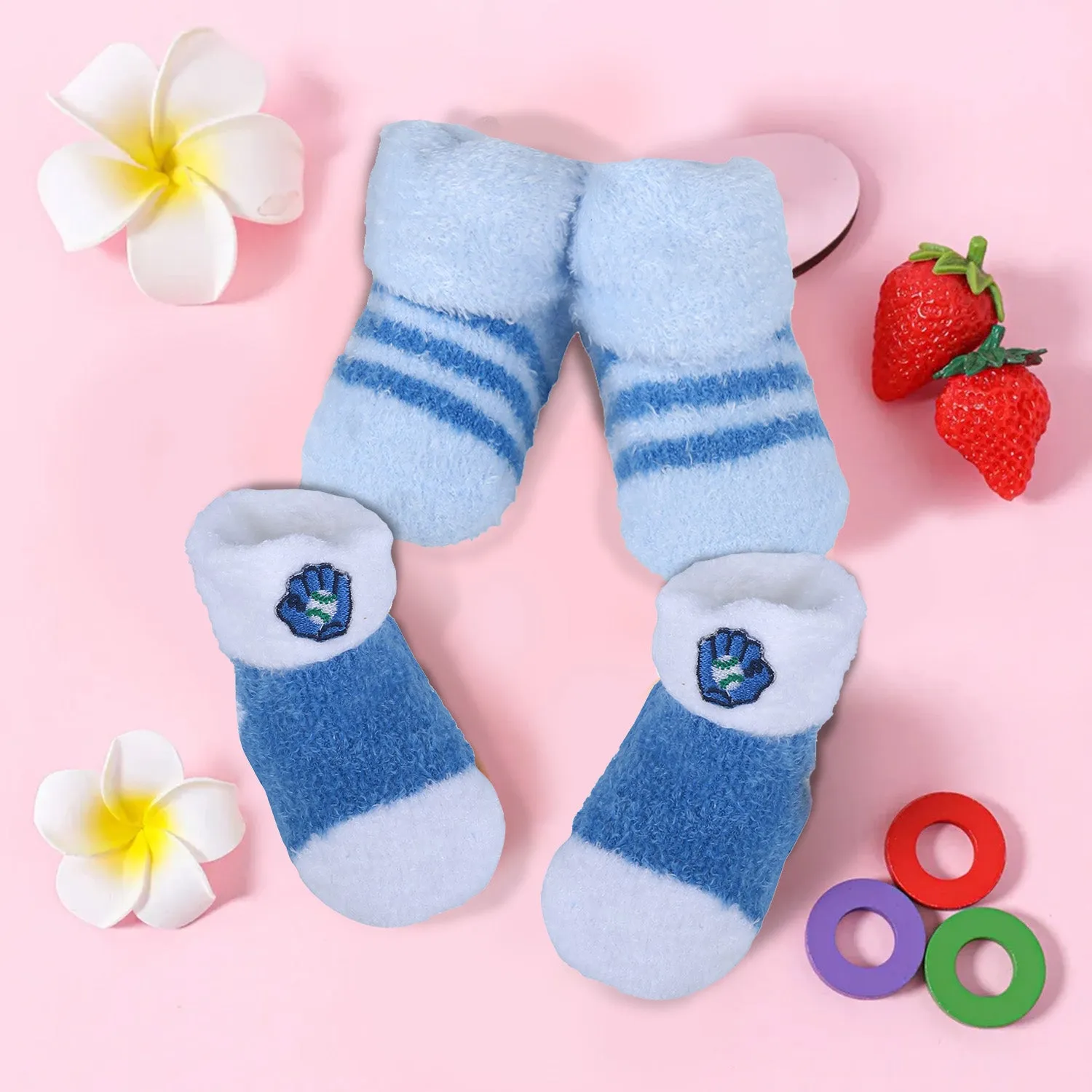 Baby Moo Baseball And Stripes Newborn Breathable Infant Cotton Socks - Blue