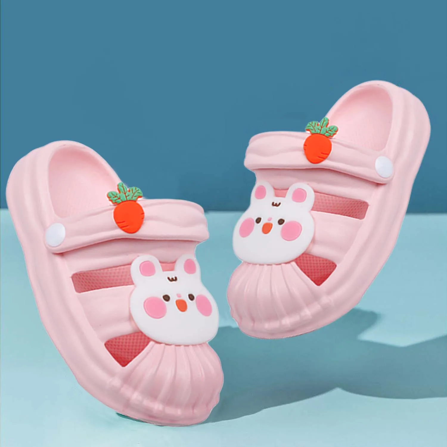 Baby Moo Cute Bunny Applique Waterproof Anti-Skid Sling Back Clogs - Pink