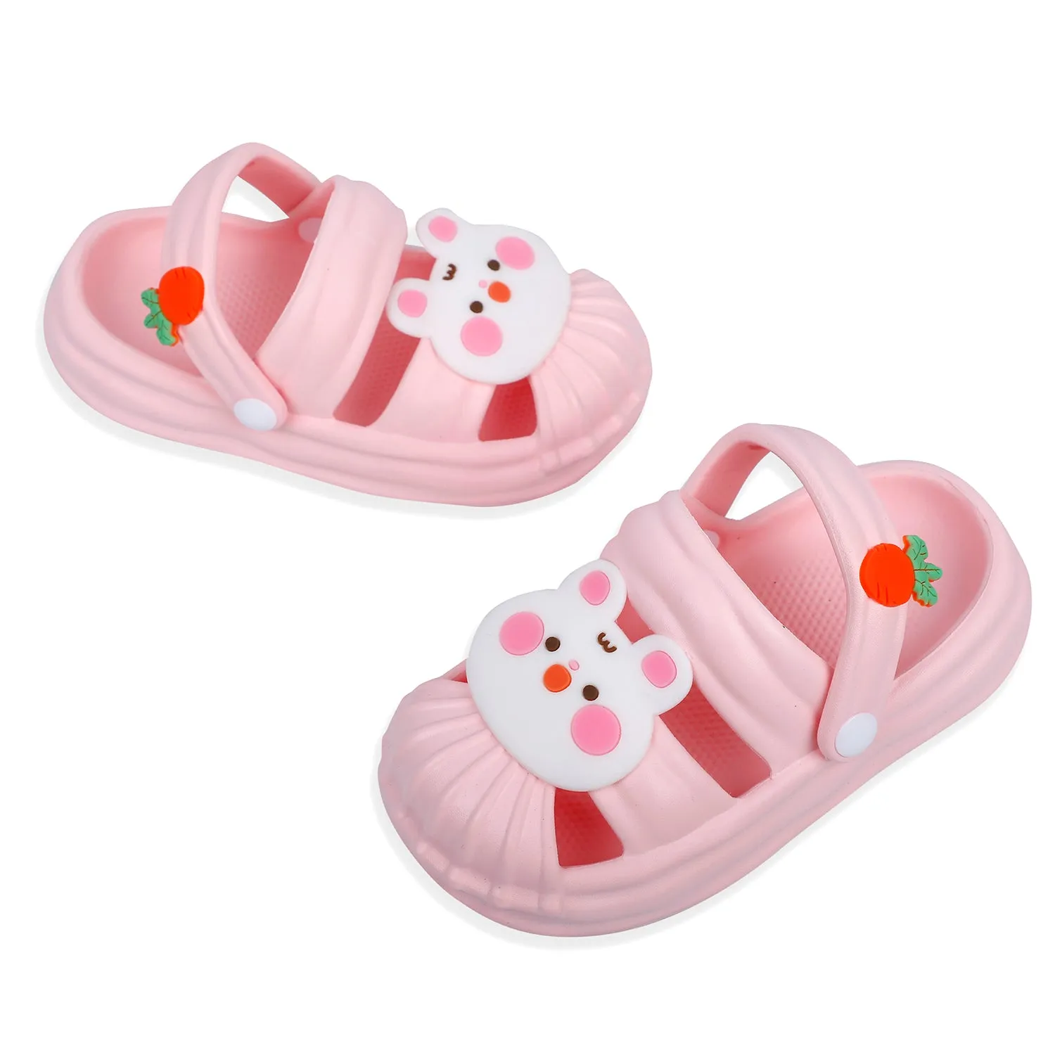 Baby Moo Cute Bunny Applique Waterproof Anti-Skid Sling Back Clogs - Pink