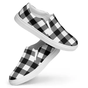 Badass Black Gingham Women’s Canvas Slip-On Flat Deck Shoe | Pinup Couture Relaxed