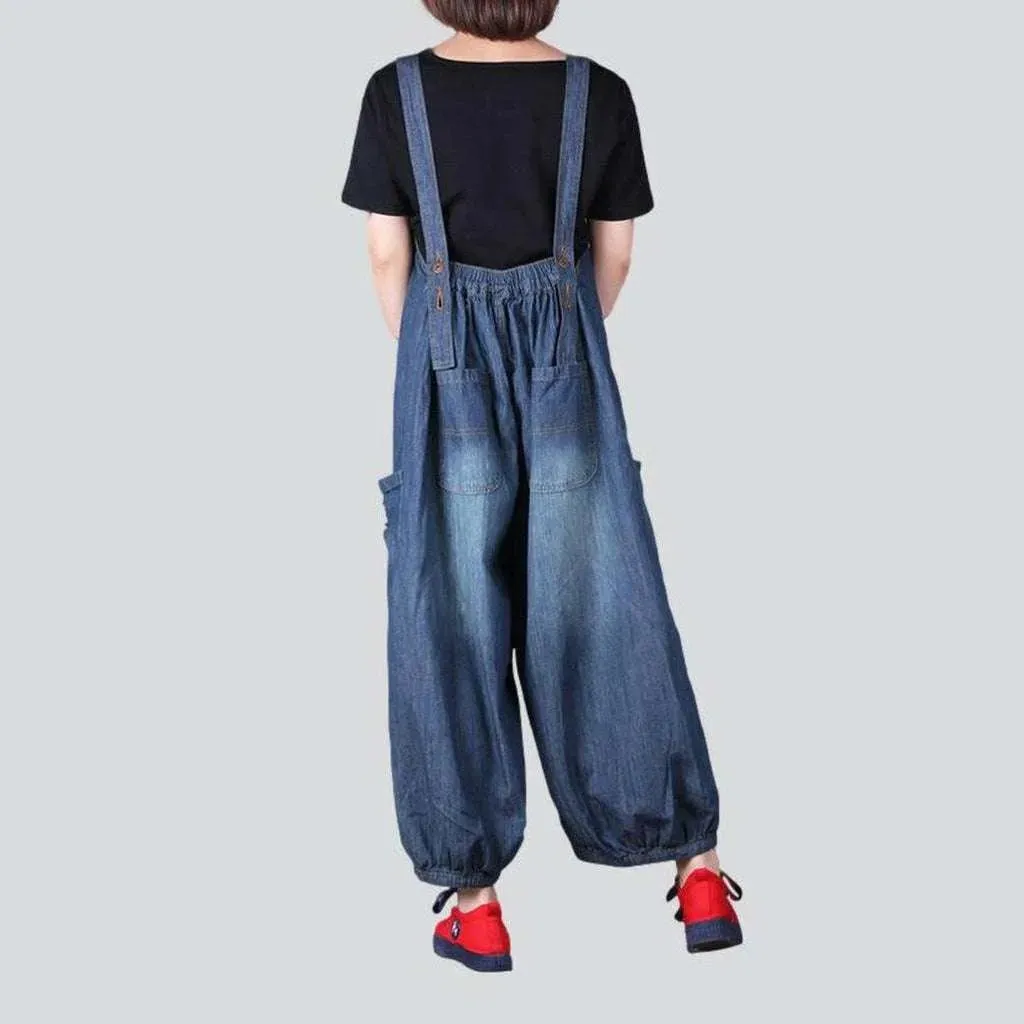 Baggy medium wash jeans dungaree for ladies