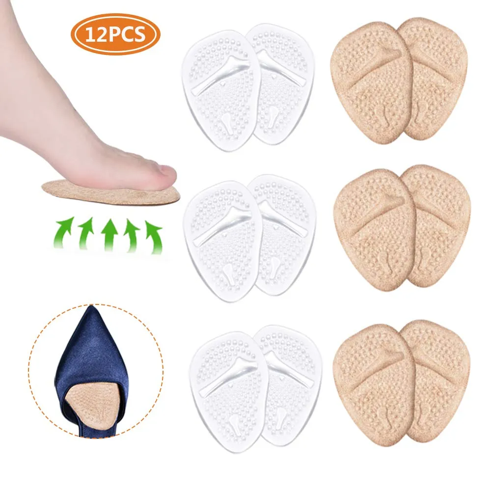 Ball of Foot Cushions, Metatarsal Pads, High Heel Inserts, Forefoot Cushions, Soft Gel Insole Pads, Idea for Mortons Neuroma & Metatarsal Foot Pain Relief – Women＆Men (12PCS/6Pairs) 1 Pair (Pack of 6)