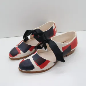 BBF24 SALE. SIZE 37. THE MARY. BLOCK PRINT. TT APPLE AND NORI. RIBBON STRAPS. 2CM