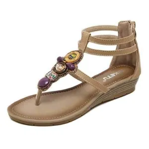 Beaded Bohemia Zipper Roman Sandals