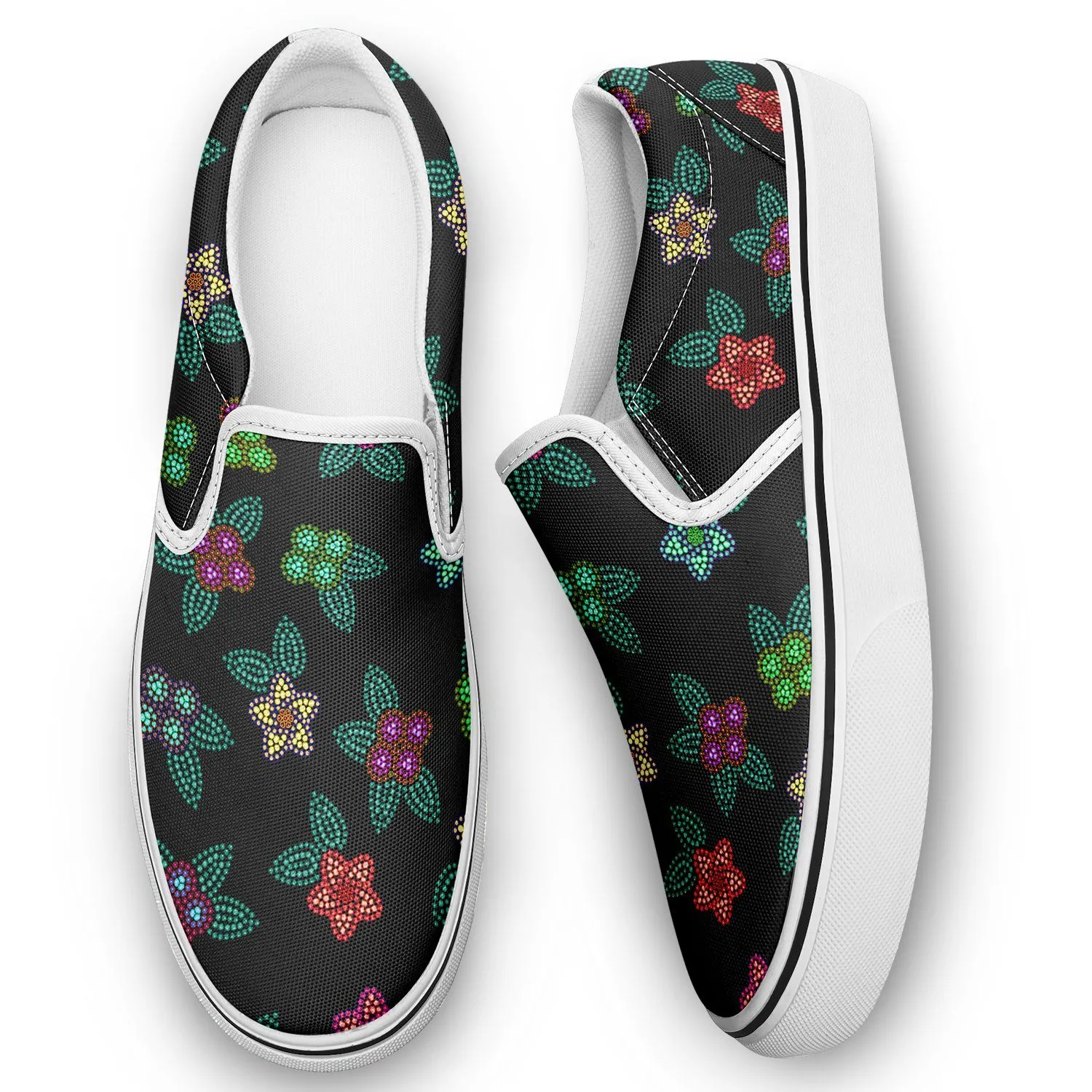 Berry Flowers Black Otoyimm Kid's Canvas Slip On Shoes