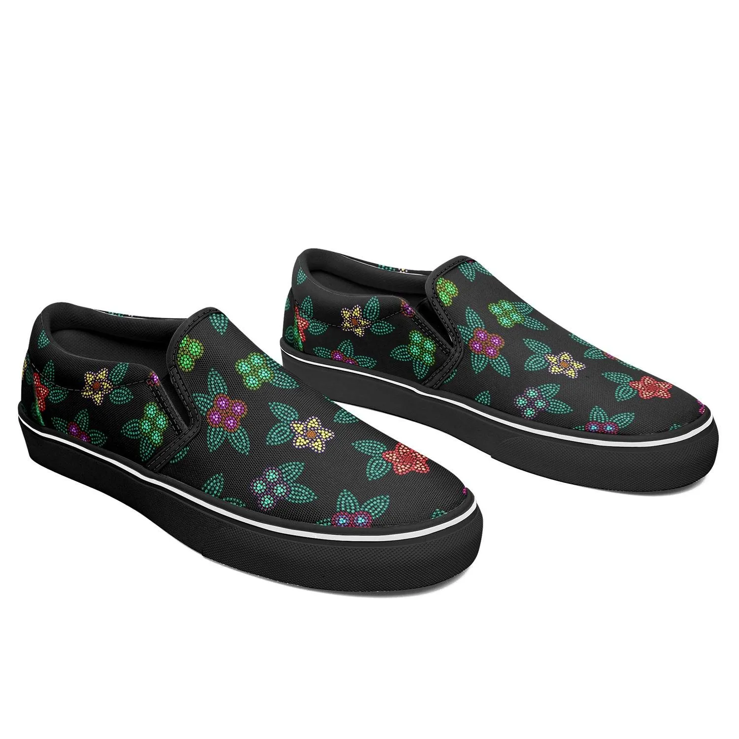 Berry Flowers Black Otoyimm Kid's Canvas Slip On Shoes