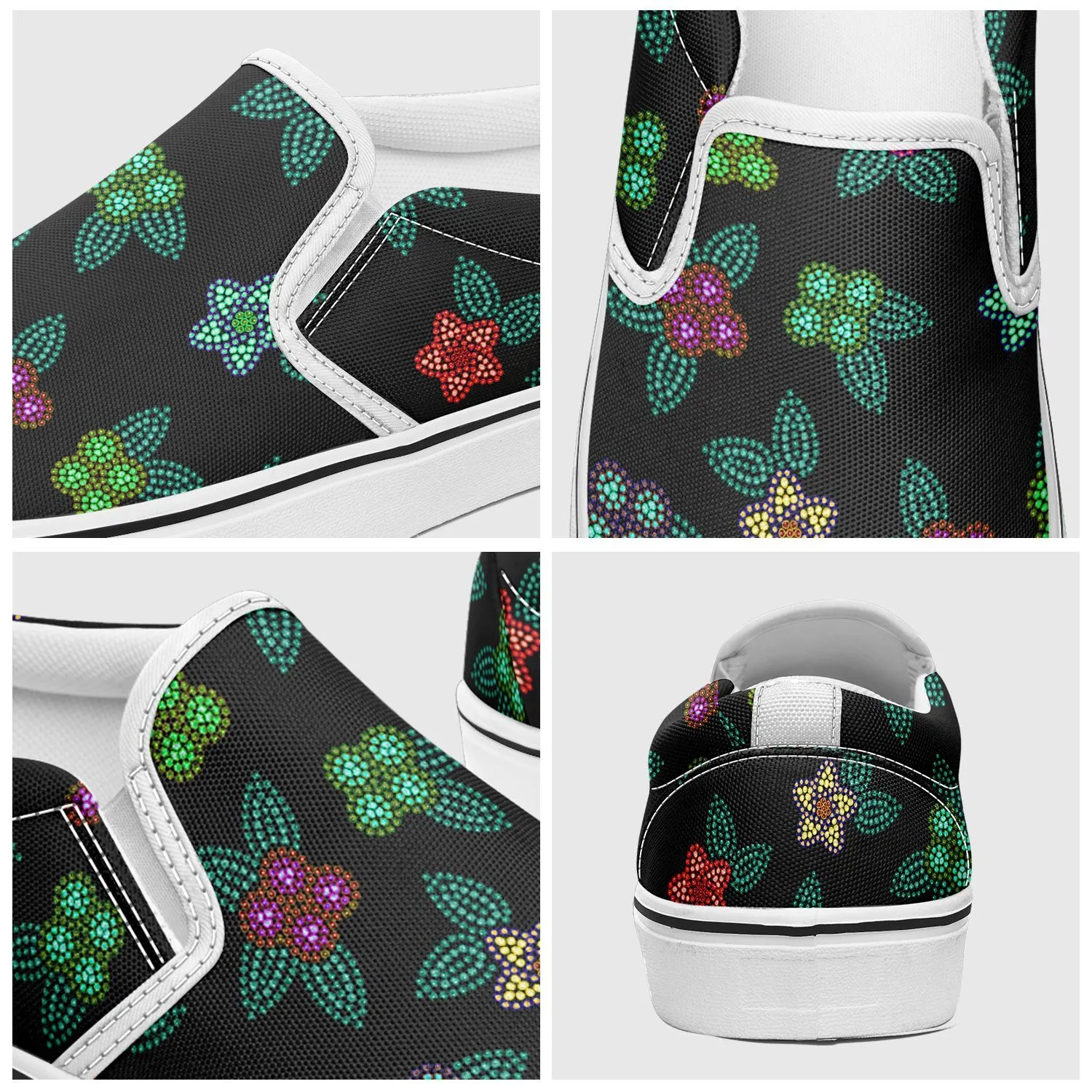 Berry Flowers Black Otoyimm Kid's Canvas Slip On Shoes