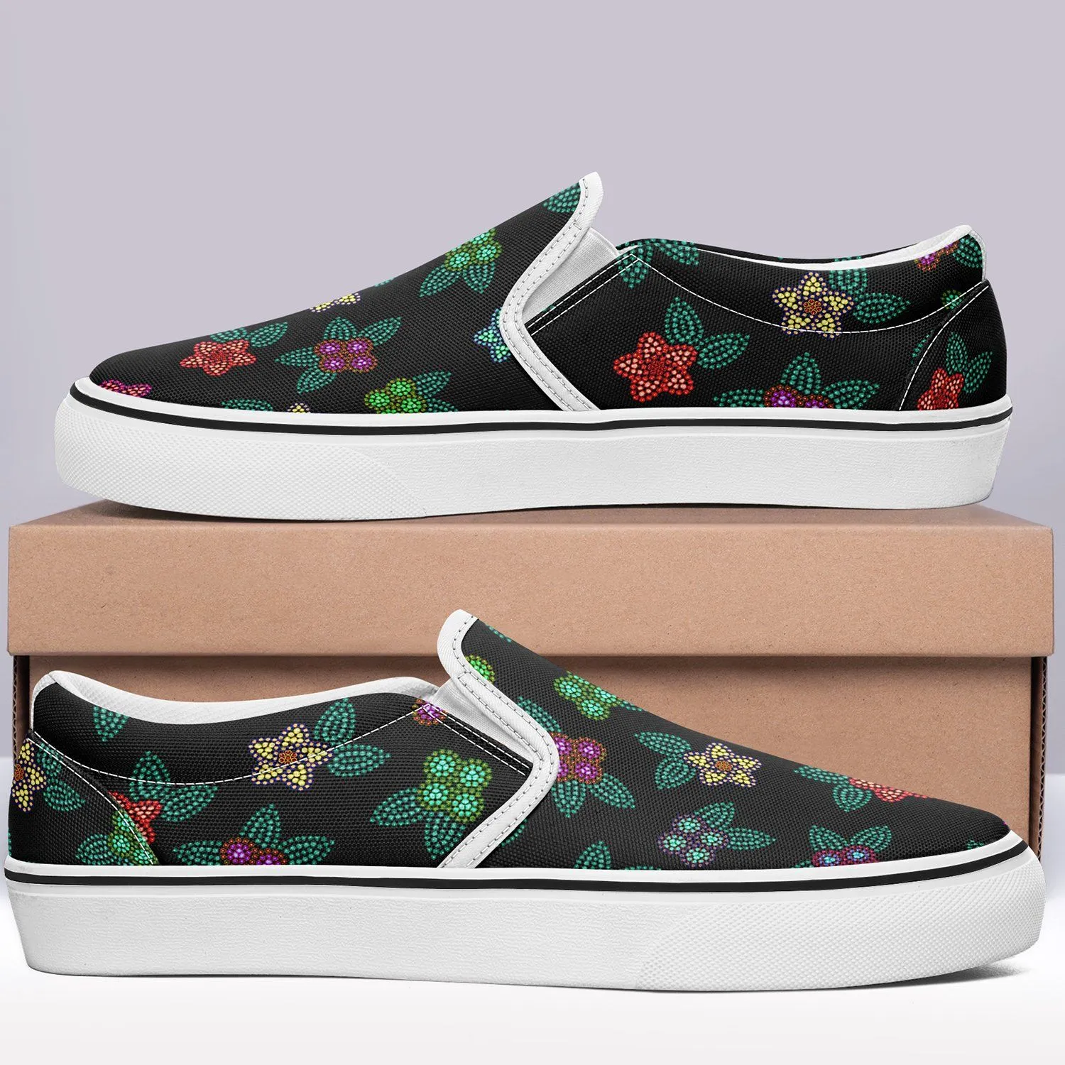 Berry Flowers Black Otoyimm Kid's Canvas Slip On Shoes