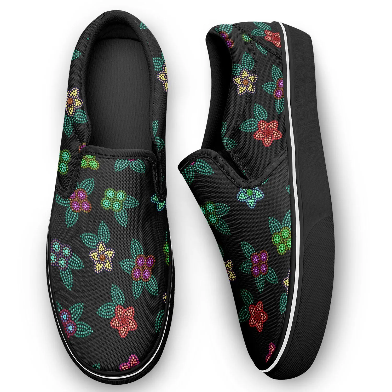 Berry Flowers Black Otoyimm Kid's Canvas Slip On Shoes