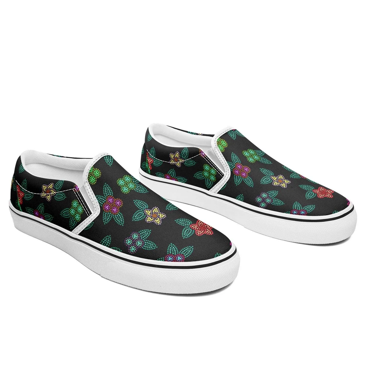 Berry Flowers Black Otoyimm Kid's Canvas Slip On Shoes