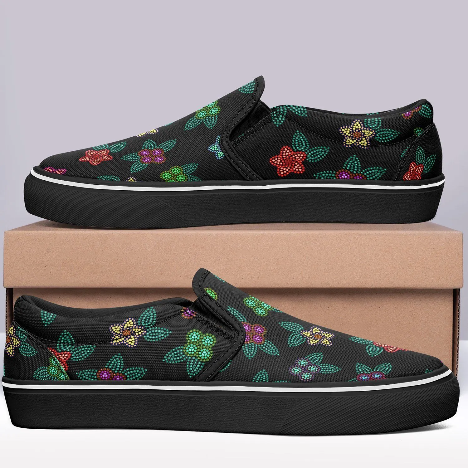 Berry Flowers Black Otoyimm Kid's Canvas Slip On Shoes