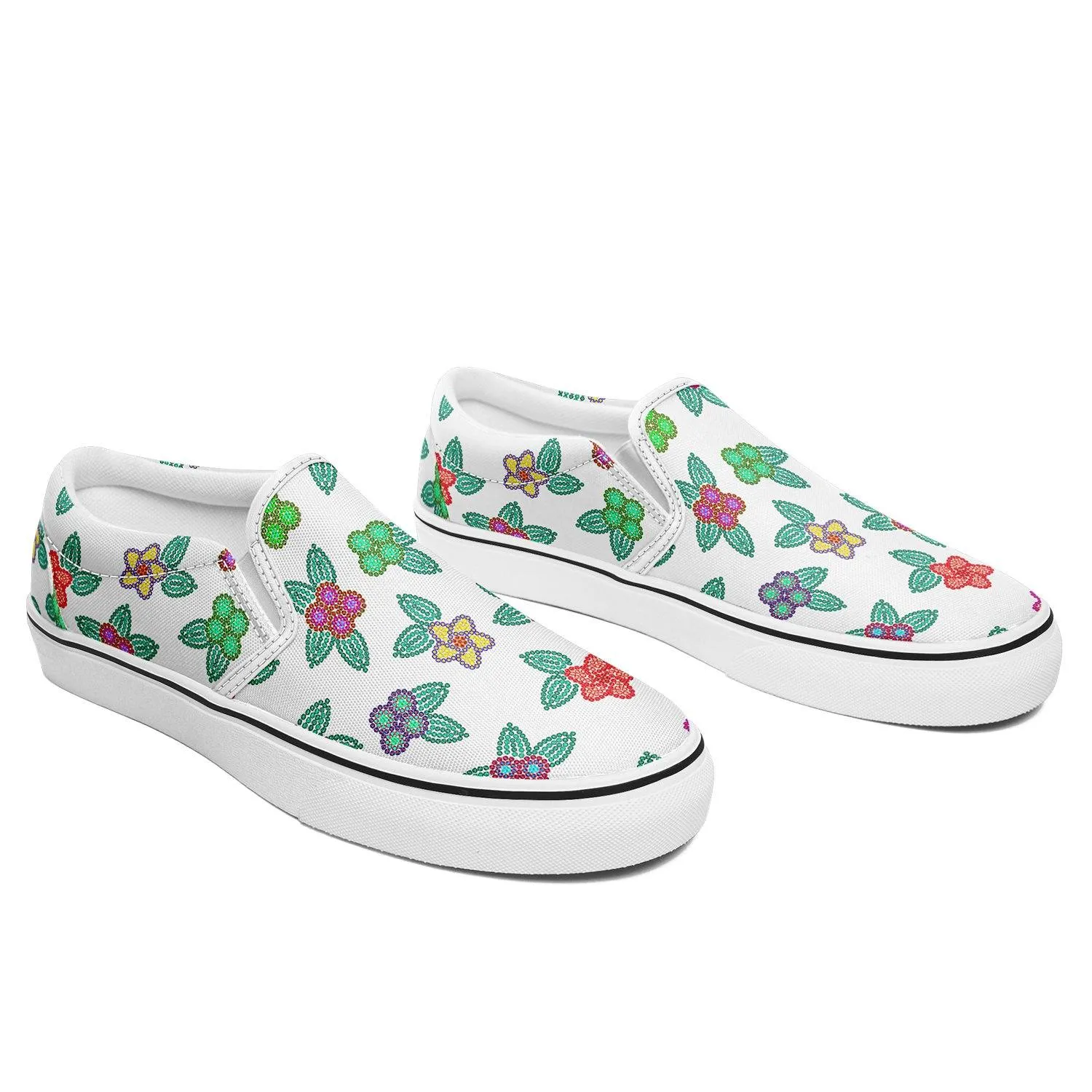 Berry Flowers White Otoyimm Kid's Canvas Slip On Shoes