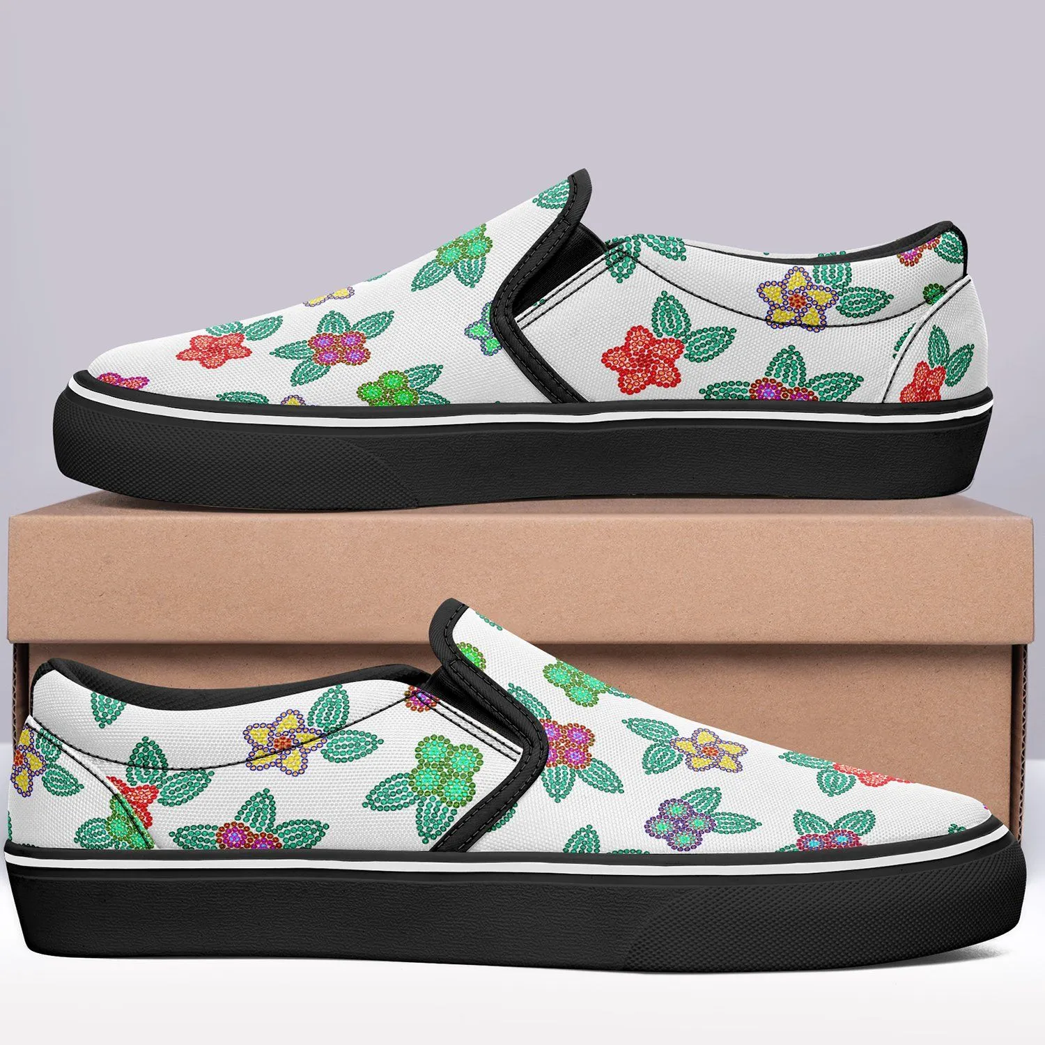 Berry Flowers White Otoyimm Kid's Canvas Slip On Shoes