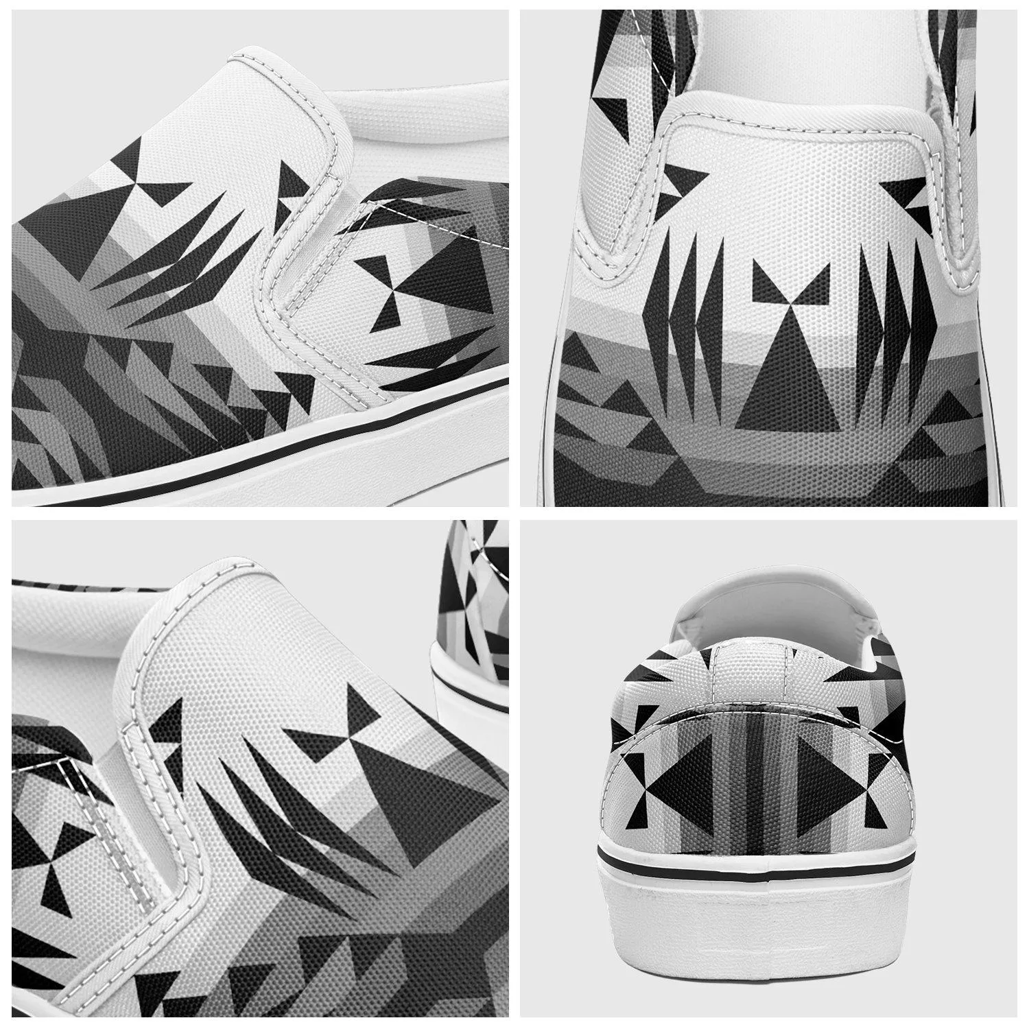 Between the Mountains White and Black Otoyimm Kid's Canvas Slip On Shoes