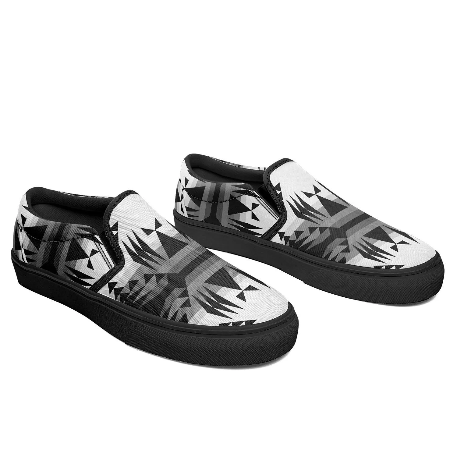 Between the Mountains White and Black Otoyimm Kid's Canvas Slip On Shoes