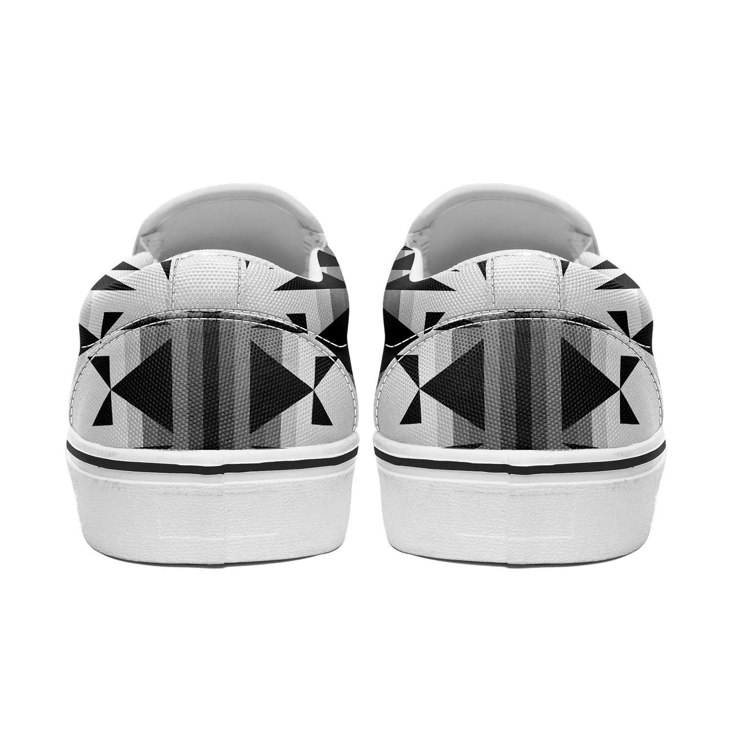 Between the Mountains White and Black Otoyimm Kid's Canvas Slip On Shoes