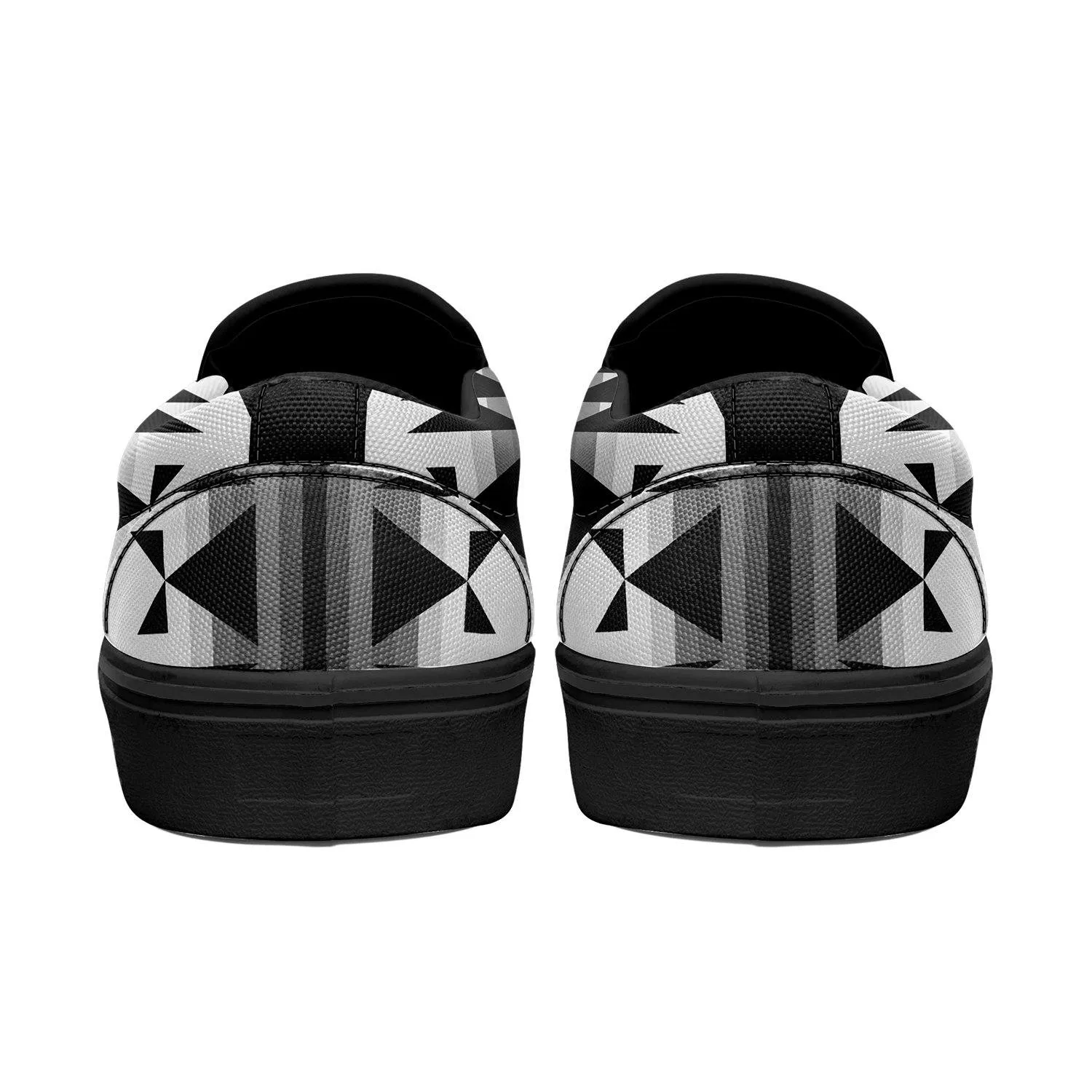 Between the Mountains White and Black Otoyimm Kid's Canvas Slip On Shoes