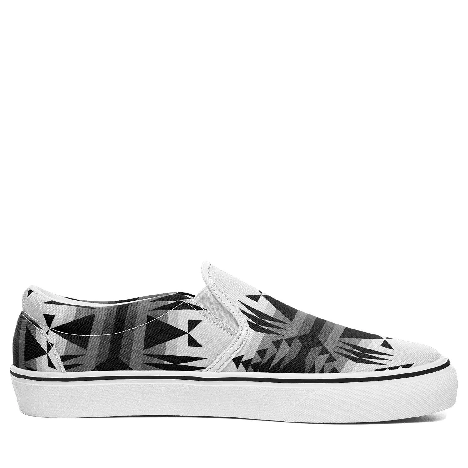 Between the Mountains White and Black Otoyimm Kid's Canvas Slip On Shoes