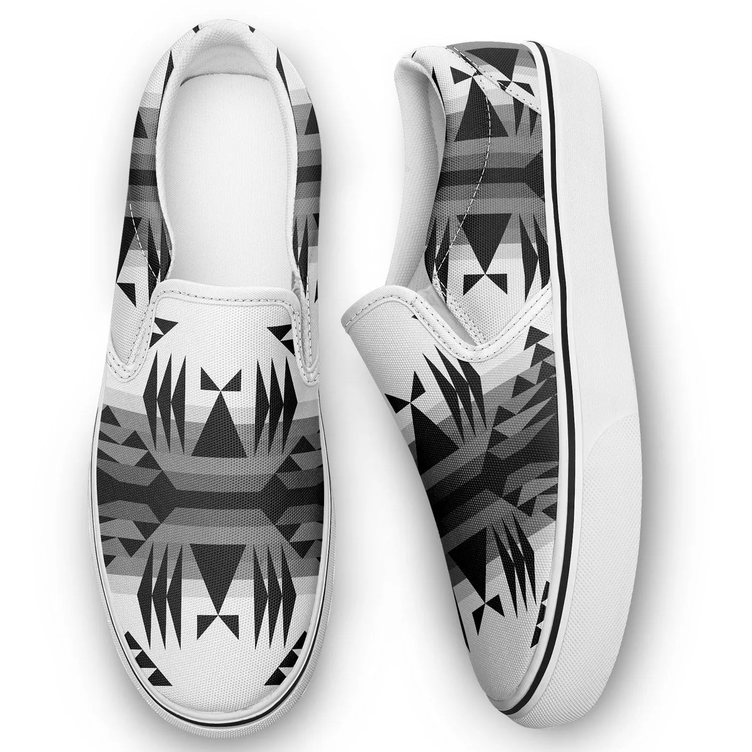 Between the Mountains White and Black Otoyimm Kid's Canvas Slip On Shoes