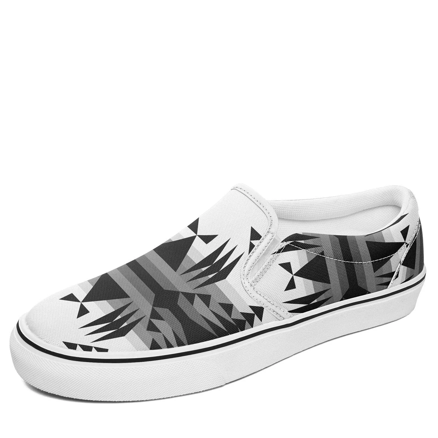 Between the Mountains White and Black Otoyimm Kid's Canvas Slip On Shoes