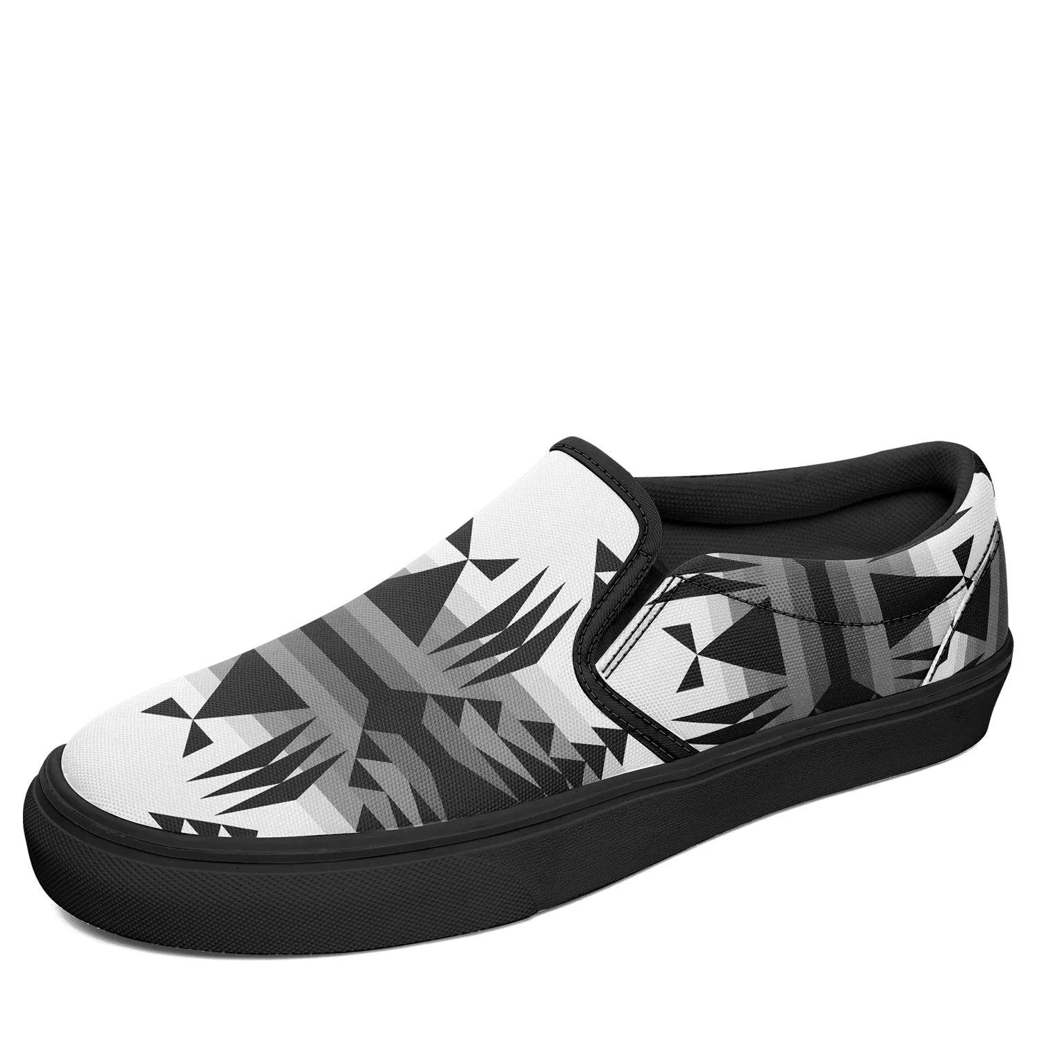 Between the Mountains White and Black Otoyimm Kid's Canvas Slip On Shoes