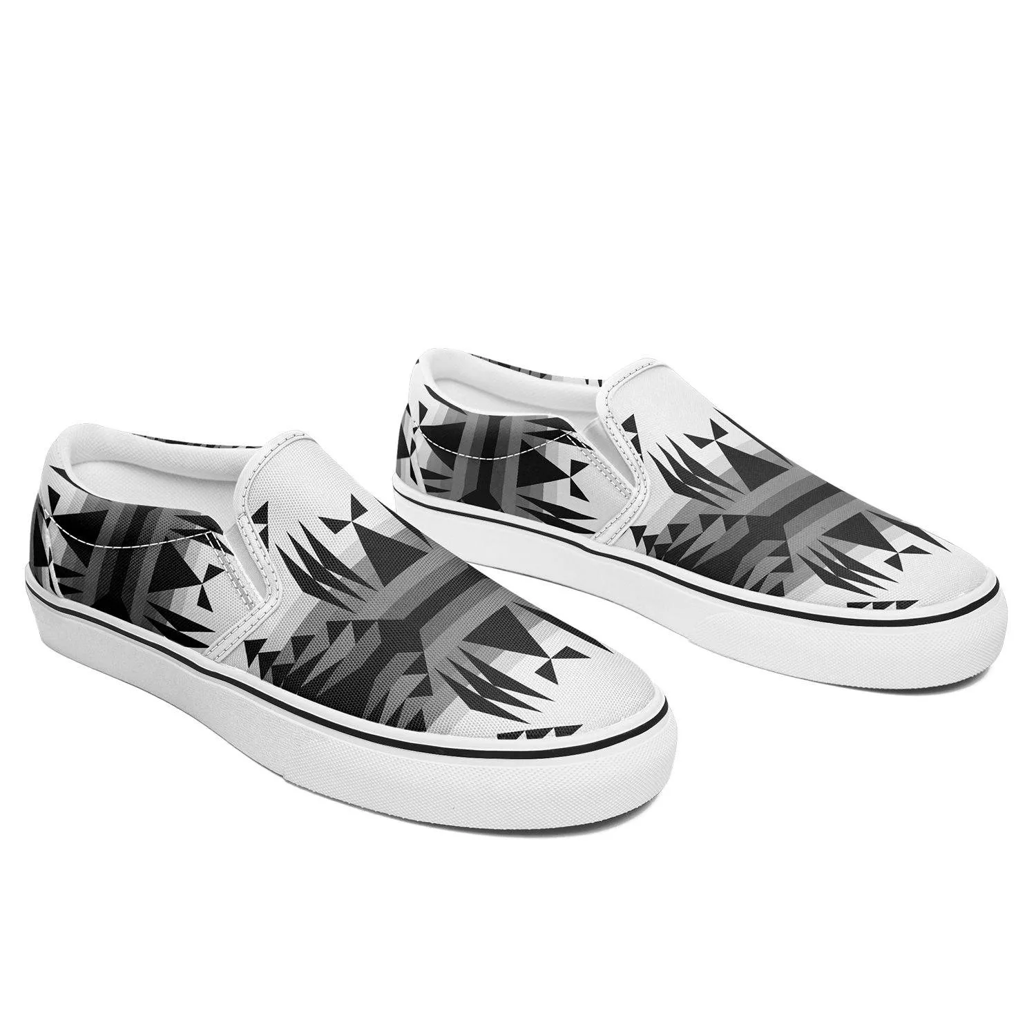 Between the Mountains White and Black Otoyimm Kid's Canvas Slip On Shoes