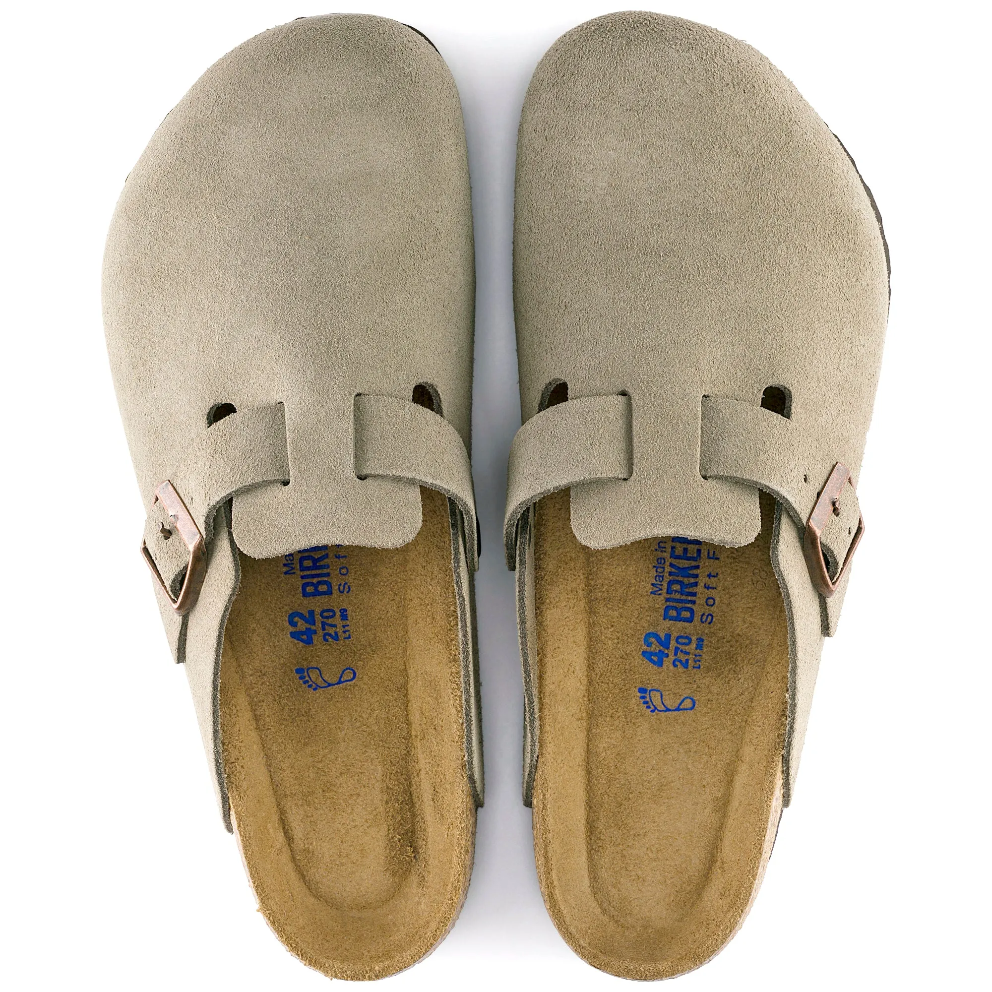 Birkenstock Boston Soft Footbed Suede Leather Color: Taupe (REGULAR/WIDE WIDTH)