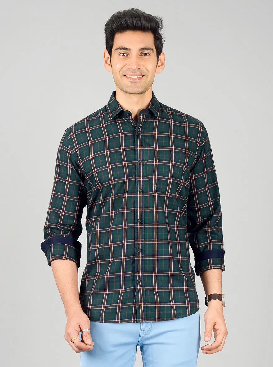 Bistro Green Checked Slim Fit Casual Shirt | JadeBlue